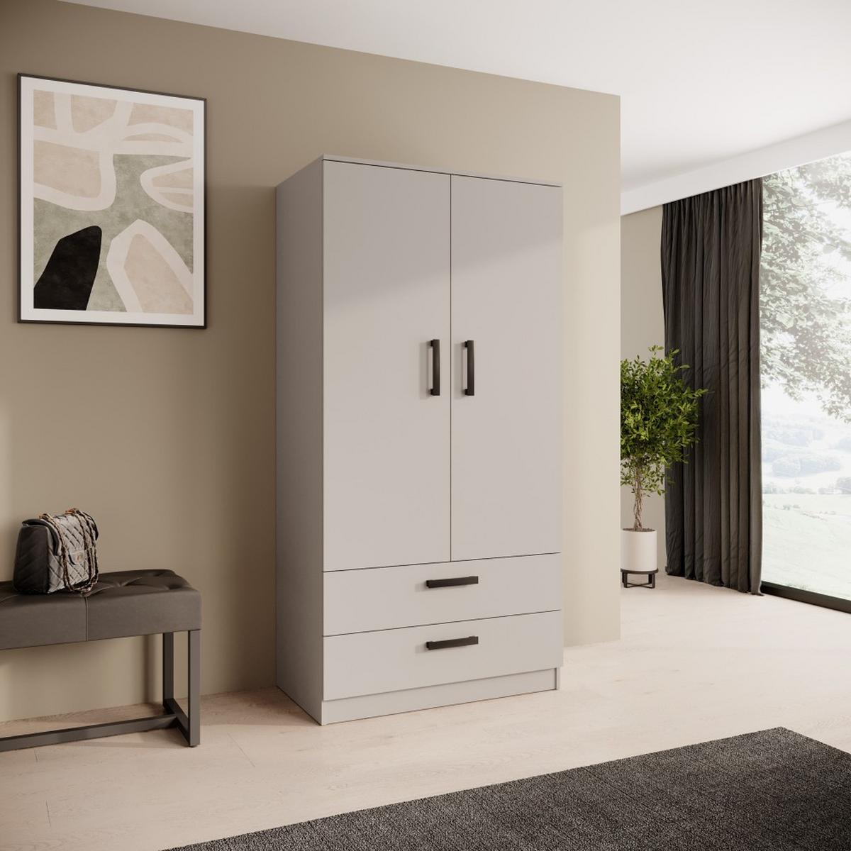 DREHTÜRENSCHRANK Trend, mit Schubladen, Kaschmir - Kaschmir/Schwarz, Holzwerkstoff (90/180/50cm) - Beautysofa
