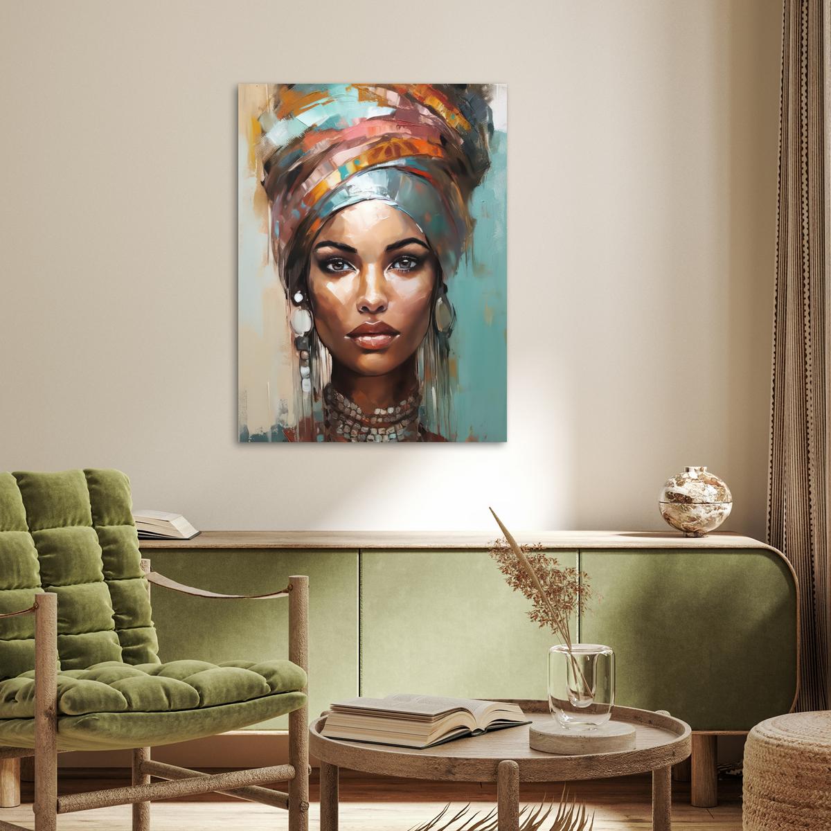 POSTER Frau - Kunst - Schmuck - Porträt Deko Wohnzimmer 60x80 cm - Blaugrau, Papier (60/80/0.1cm) - MuchoWow
