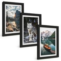 BILDER SET 3er Set - 20x30 cm Schwarzer Rahmen - Berge, Seen, Wölfe, Natur - Schwarz, Kunststoff (20/30cm) - TULUP