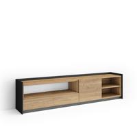 LOWBOARD, Eiche und Schwarz, 207/37/50cm, mit Led - Eichefarben, Holzwerkstoff (207/50/37cm) - Skraut Home