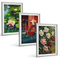 BILDER SET 3er Set - 40x60 cm Silberner Rahmen - Lilien im Garten, bunte Blumen - Silberfarben, Kunststoff (40/60cm) - TULUP