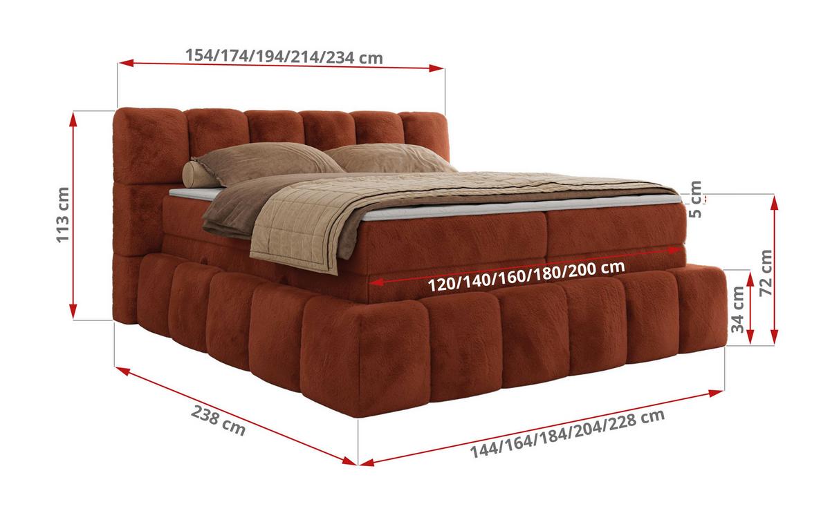 BOXSPRINGBETT NIRA KING 160/200 Orange Plüsch - H4 - Orange, Holz/Textil (160/200cm) - MKS
