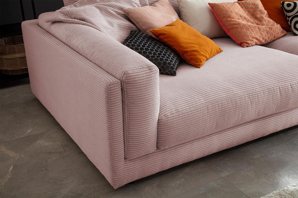 BIG SOFA RAINA Pink Cord - Schwarz/Rosa, Kunststoff/Textil (294/85/150cm) - KAWOLA