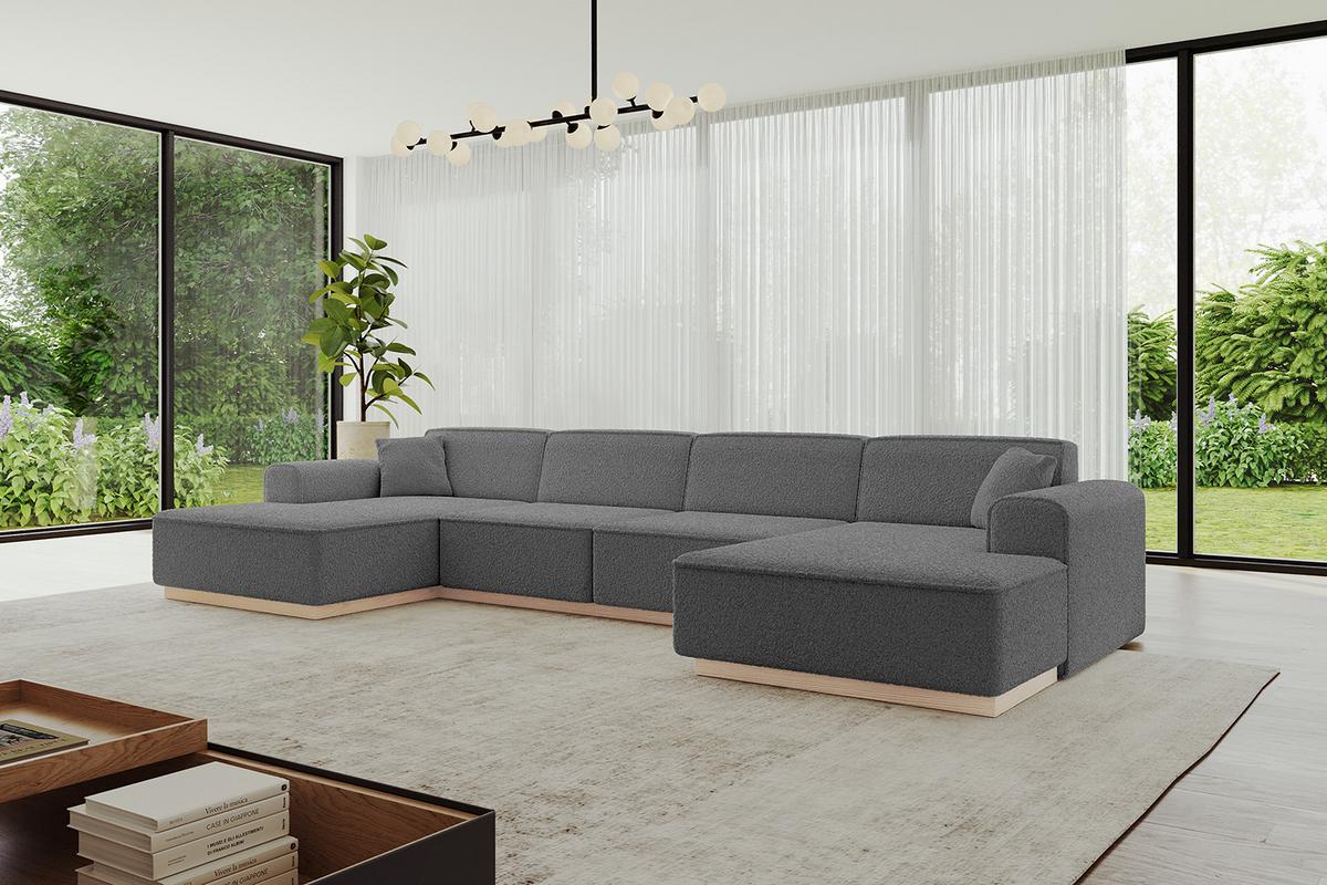 WOHNLANDSCHAFT IREA-U2 - 386x165x80 cm Grau - Schieferfarben/Olivgrün, Holzwerkstoff/Textil (386/80/165cm) - ALTDECOR