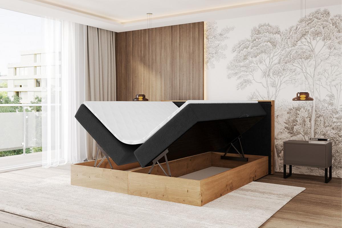 BOXBETT LOLLI9 - 140x200 - H4 Schwarz - Schwarz Hochglanz, Holzwerkstoff (140/200cm) - ALTDECOR