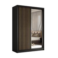 SCHWEBETÜRENSCHRANK LAMELLO 150/216/61 cm 2-türig mit Spiegel Schwarz - Schwarz, Holzwerkstoff (150/216/61cm) - MASSENO