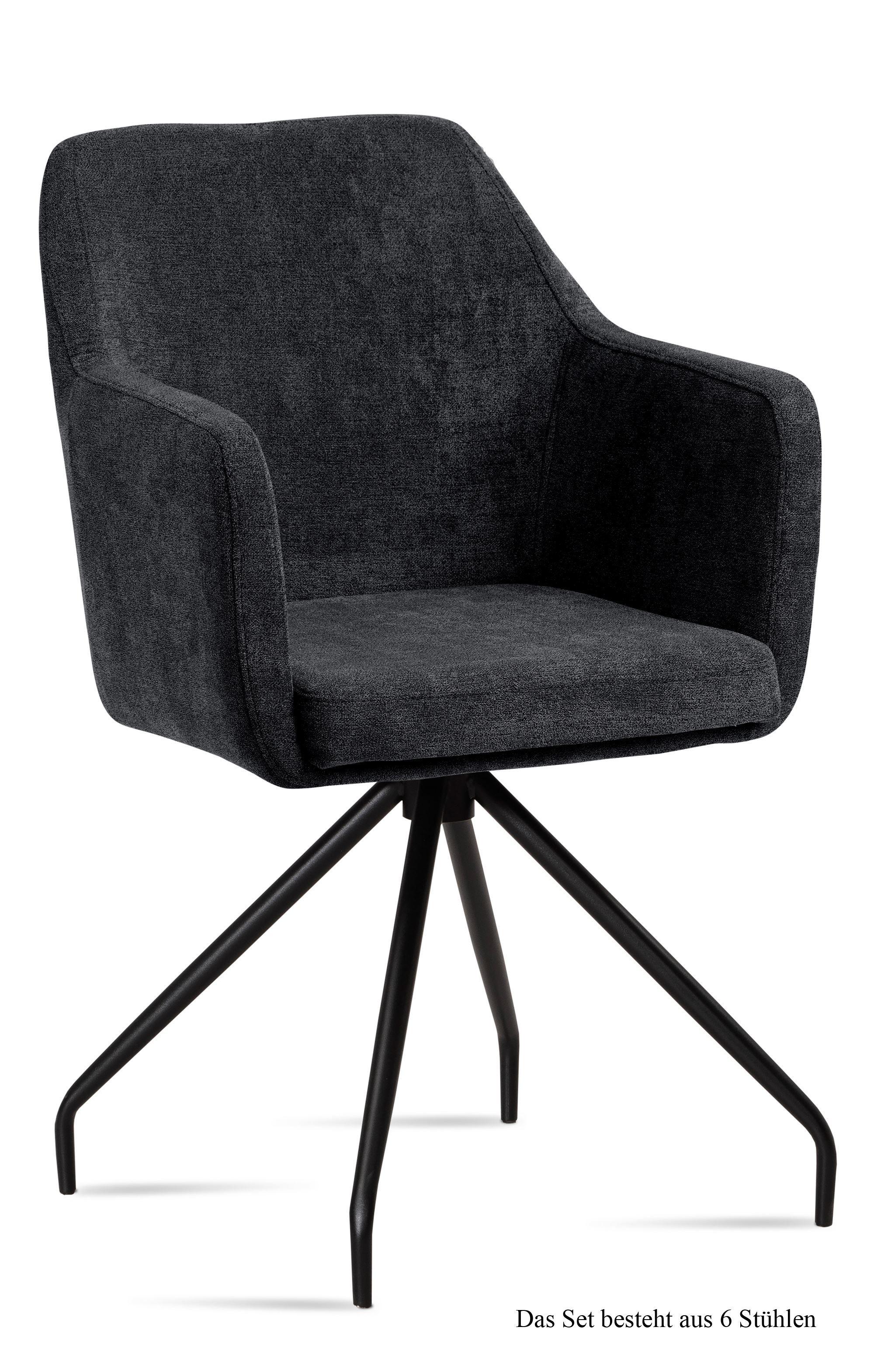 ARMLEHNSTUHL (6er-Set) Dijana 57x87x60 Schwarz/Anthrazit - Anthrazit/Schwarz, Kunststoff (60/87/57cm) - 58aufmkessel