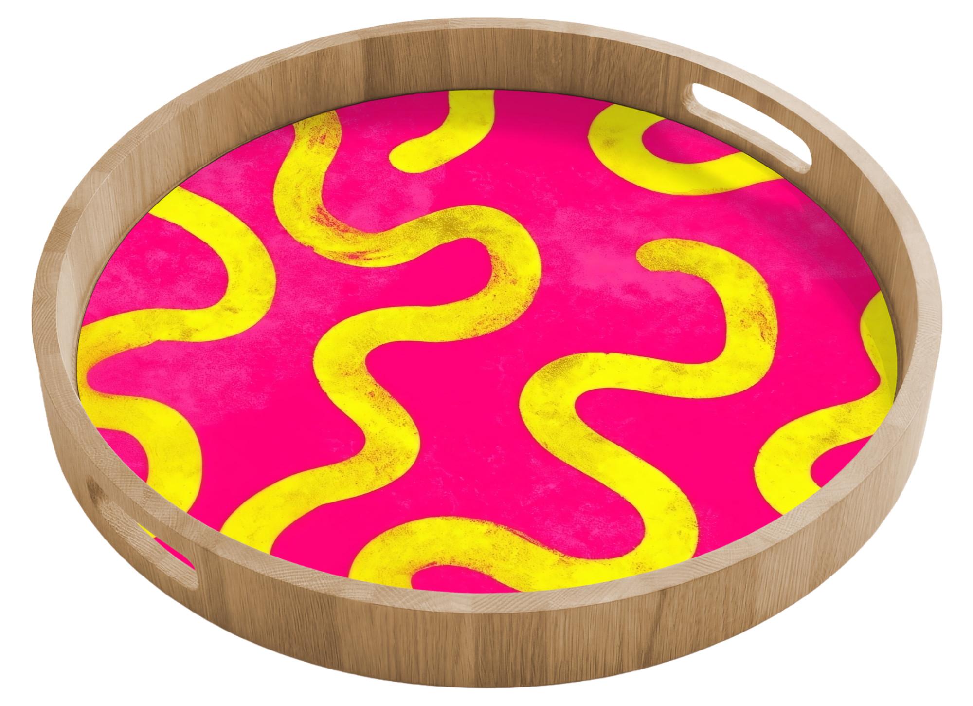 TABLETT Linie - Gelb - Abstrakt 50x50 cm - Pink, Holz (50/5/5cm) - OnlyWow