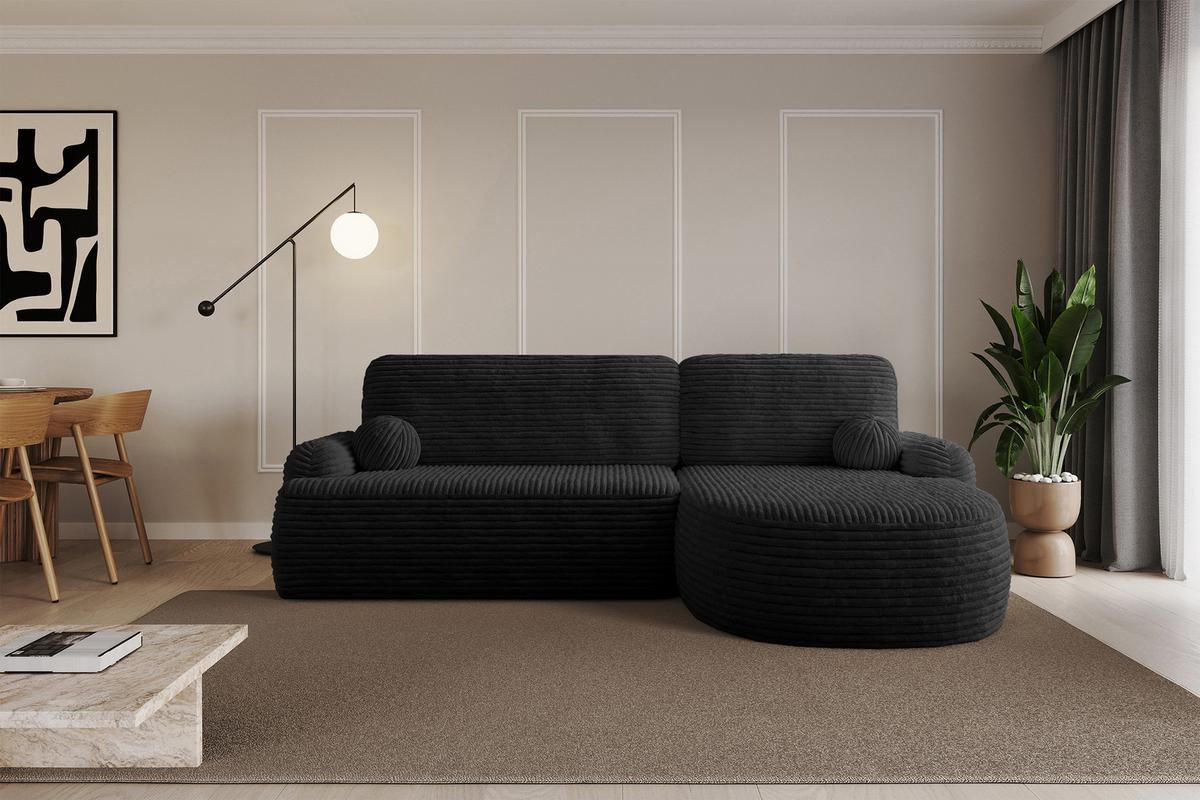 ECKSOFA mit Schlaffunktion und Bettkasten LIRA-L - 264x172x89 Schwarz - Schwarz, Holzwerkstoff/Textil (172/264cm) - ALTDECOR