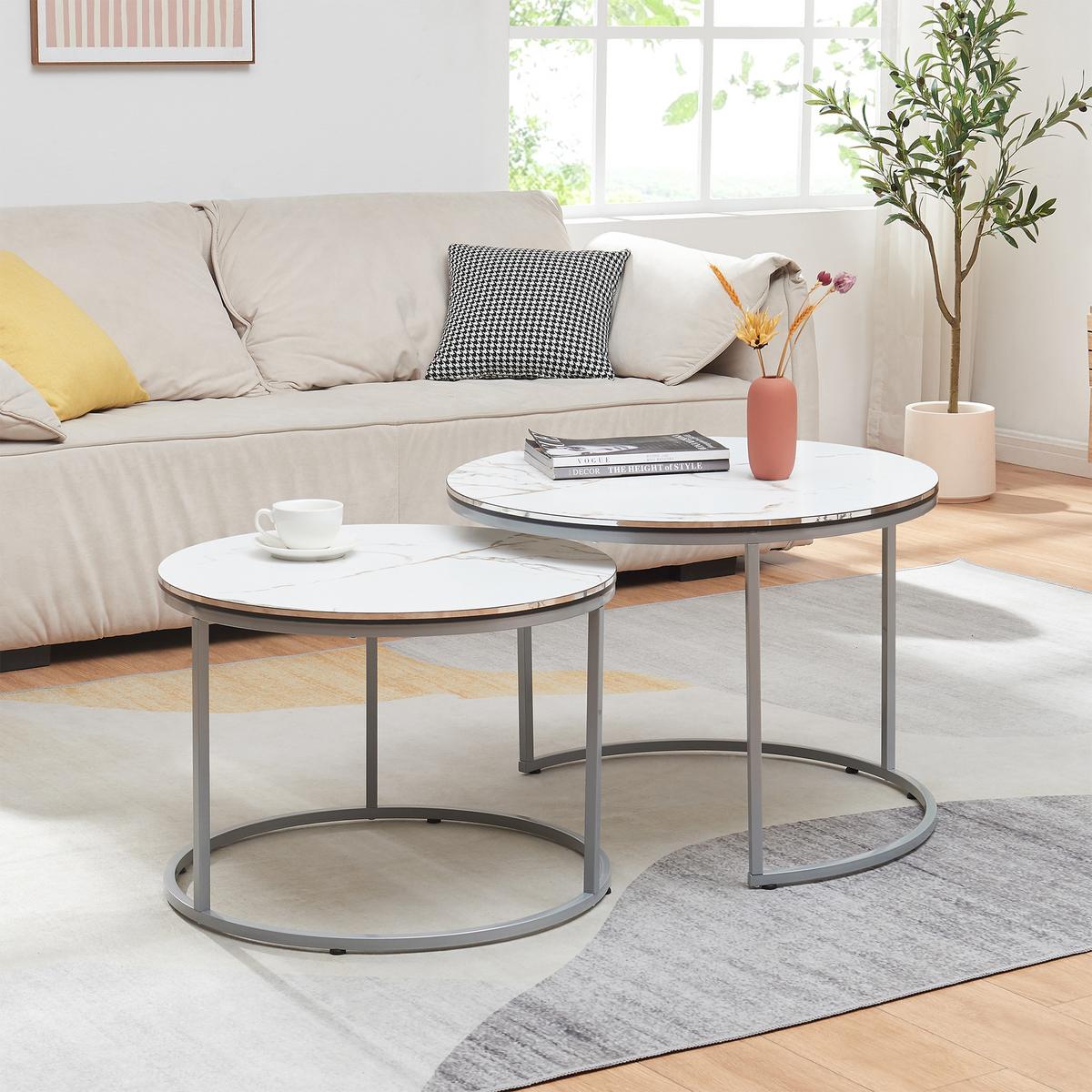 COUCHTISCH SET Skagen 2-teilig 70/70/50 - Weiß, Holzwerkstoff (70/70/50cm) - [en.casa]
