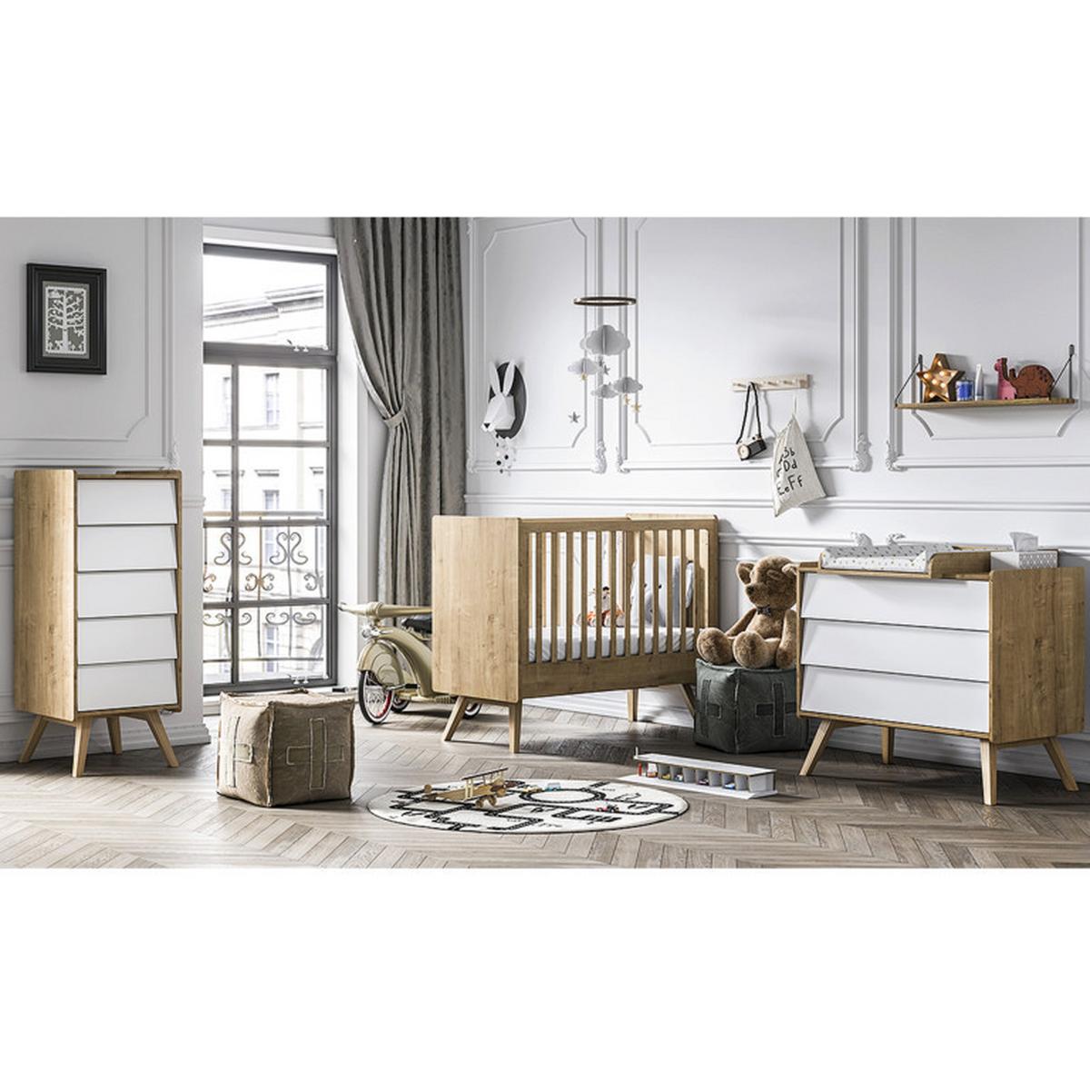 BABYZIMMER 3-teilig Eiche und Weiß - Weiß, Holzwerkstoff (125/103/65cm) - Petits-meubles