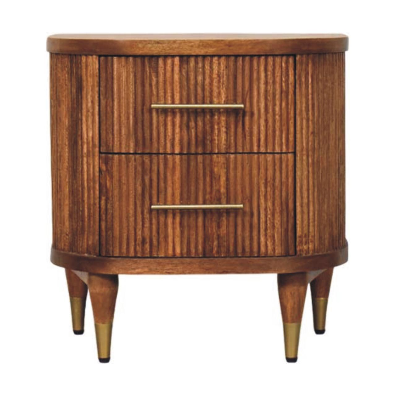 NACHTKASTEN Geriffelt, 2 Schubladen und Messing-Akzente, Hellbraun - Hellbraun/Messingfarben, Holz/Metall (55/56/40cm) - Artisan Furniture