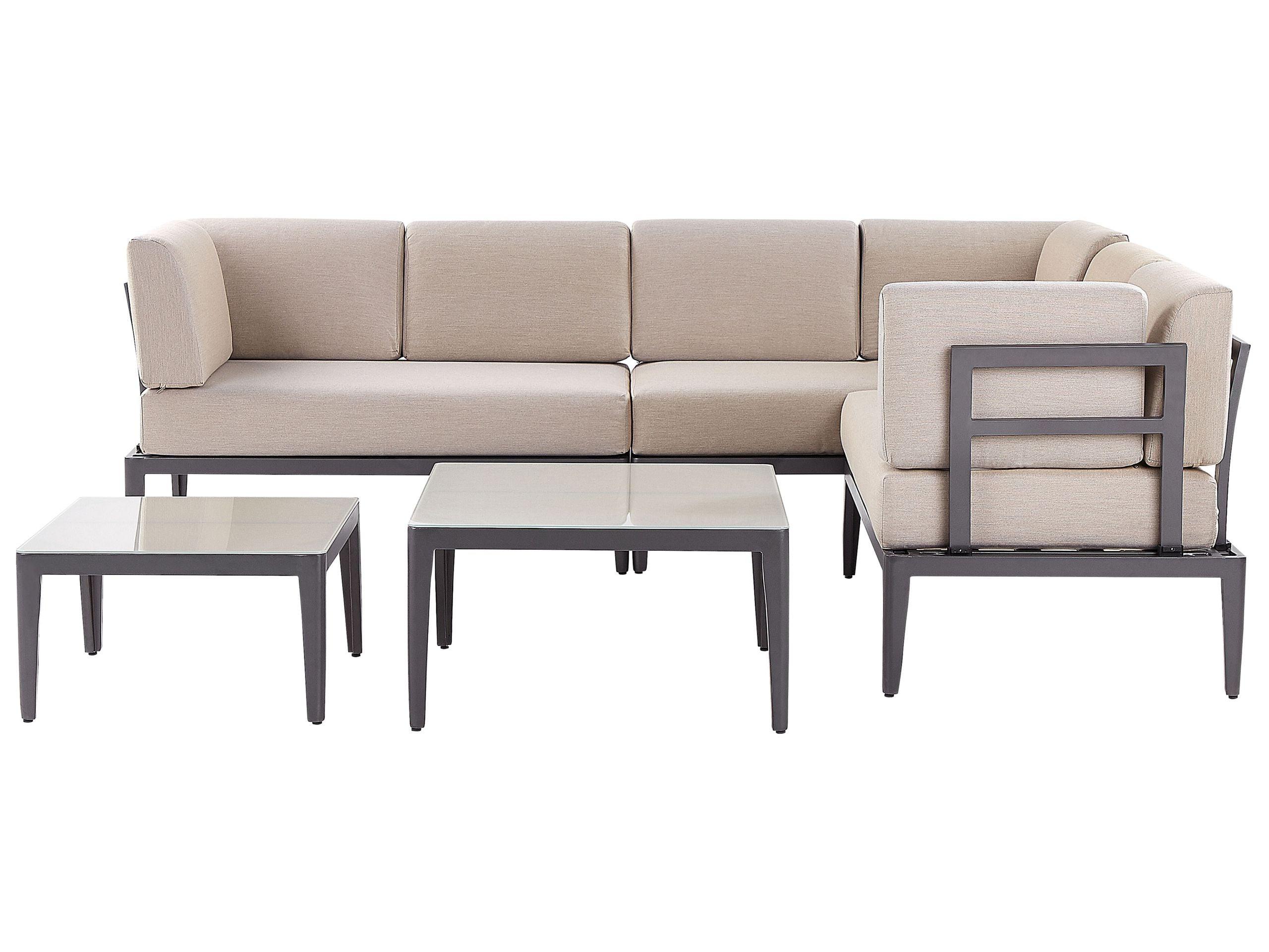 LOUNGE-SET 6-Sitzer Grau rechtsseitig modular Auflagen Beige Rima III - Grau, Metall - Beliani