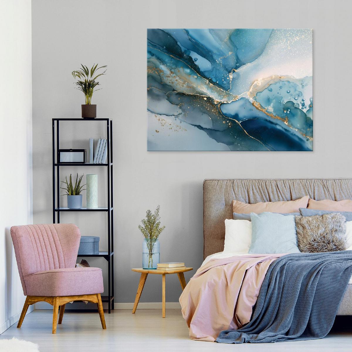 LEINWANDBILD Marmor Struktur Blau 120x80 cm - Multicolor, Holzwerkstoff (120/80cm) - Wallarena