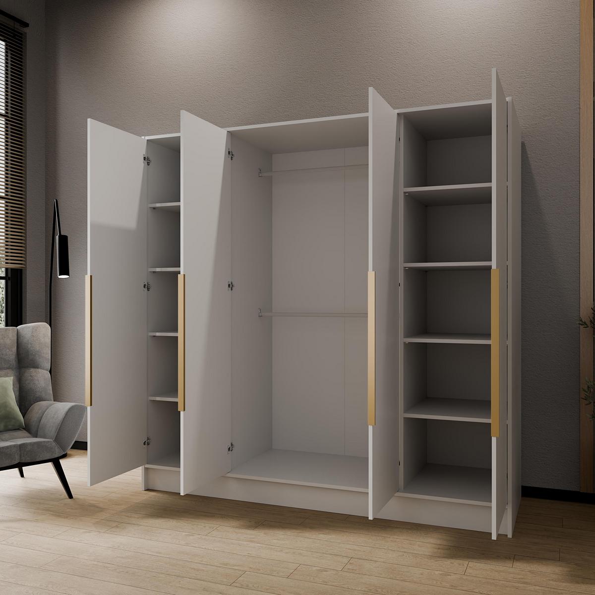 DREHTÜRENSCHRANK BERON 200/200/51 cm Modern Kleiderschrank 4-türig Weiß - Weiß, Holzwerkstoff (200/200/51cm) - MASSENO
