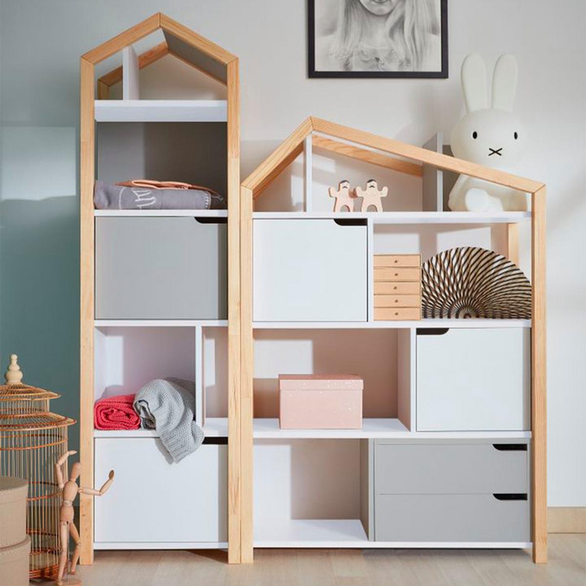 BÜCHERREGAL Grau und weiß - Weiß, Holzwerkstoff (46/160/37cm) - Petits-meubles