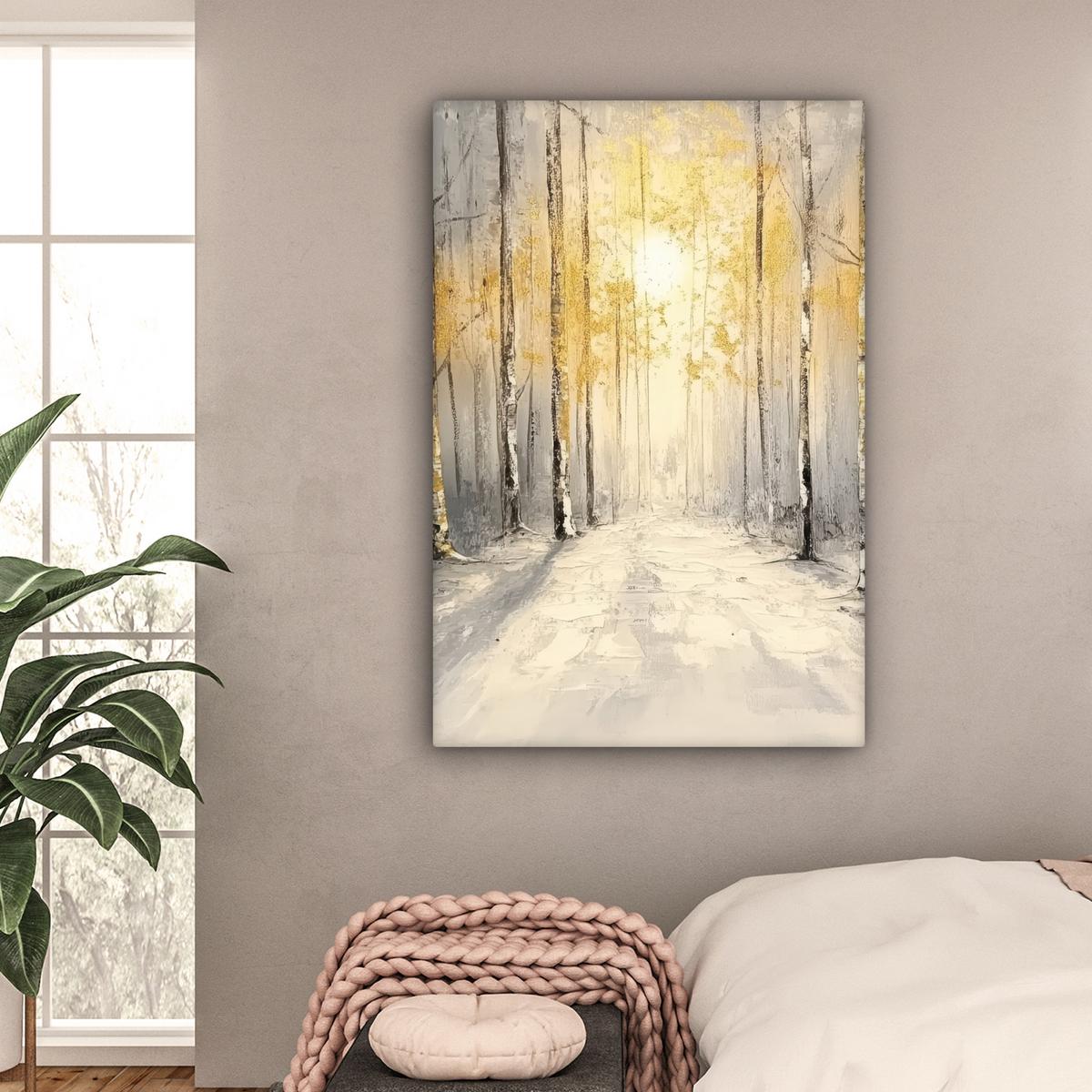 LEINWANDBILD Winter - Abstrakt - Schnee - Natur - Sonne Deko XXL 80x120 cm - Grau, Textil (80/120cm) - MuchoWow