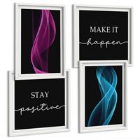 BILDER SET 4er Set - 50x50 cm & 40x60 cm Weißer Rahmen - Neonlinienwellen im Hintergrund - Weiß, Kunststoff (50/50cm) - TULUP