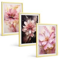 BILDER SET 3er Set - 40x60 cm Goldrahmen - Blumenkompositionen aus Rosen und Weiß - Goldfarben, Kunststoff (40/60cm) - TULUP