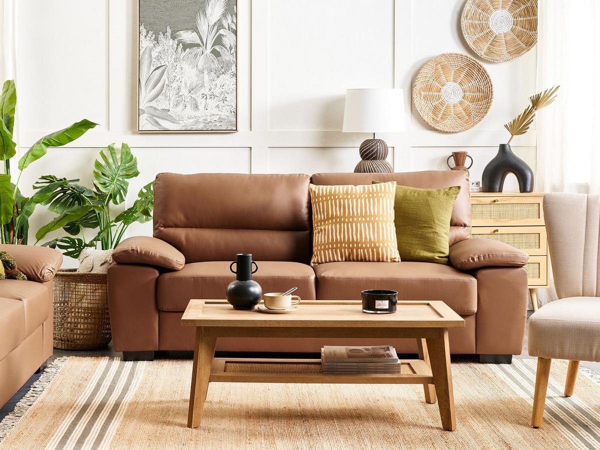 3-SITZER-SOFA Kunstleder goldbraun Vogar - Braun, Kunststoff (195/90/74cm) - Beliani