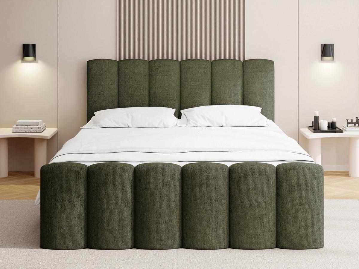 BOXBETT Serenity mit Bettkasten, Grün Chenille 120x200 cm – inkl. H4 Taschenfederkern Matratze & Foam Topper - Schwarz/Grün, Holz/Holzwerkstoff (120/200cm) - WFL GROUP