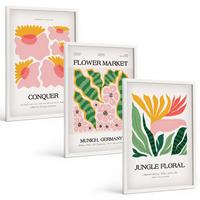 BILDER SET 3er Set - 40x60 cm Weißer Rahmen - Blumen und Blätter – moderne Poster - Weiß, Kunststoff (40/60cm) - TULUP