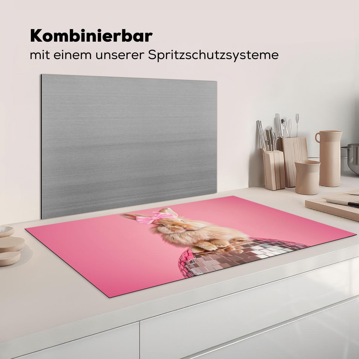 HERDABDECKPLATTE Schleife - Discoball - Kaninchen Induktionsschutz 91.6x52.7 cm - Pink, Kunststoff (91.6/52.7/0.2cm) - MuchoWow
