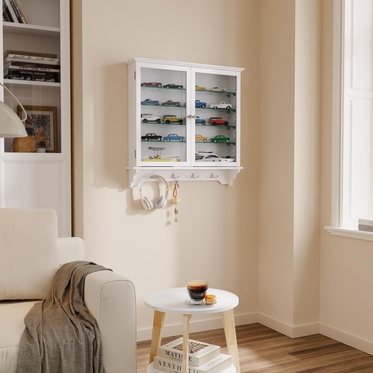 WANDSCHRANK mit Glasfront und Haken FSB114-E-W - Weiß, Holzwerkstoff/Metall (13.5/68.5/68cm) - SoBuy