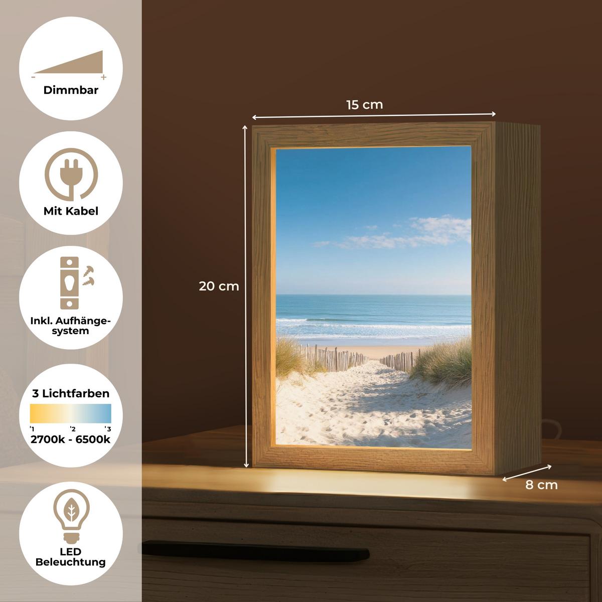 WANDLEUCHTE Strand - Meer - Düne - Sand - Sommer 15x20 cm - Sandfarben, Holzwerkstoff (15/20/8cm) - OnlyWow