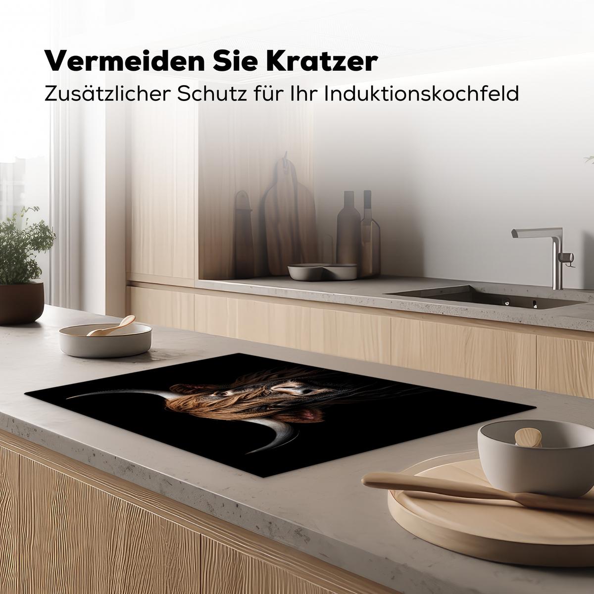HERDABDECKPLATTE Schottischer Highlander - Porträt - Schwarz - Tier Ceranfeldabdeckung 76x51.5 cm - Braun, Kunststoff (76/51.5/0.2cm) - MuchoWow