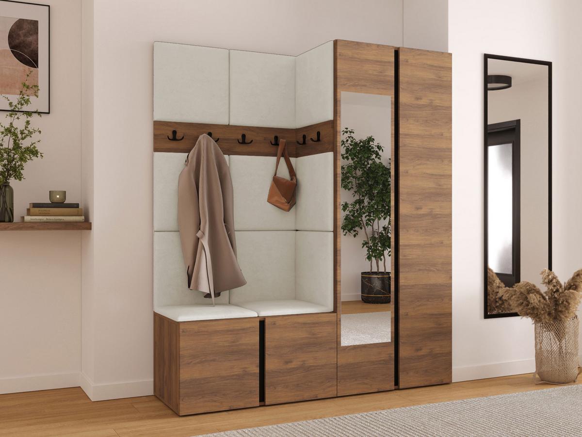 GARDEROBEN-SET Orion XII - Beige/Nussbaumfarben, Holzwerkstoff/Kunststoff (158/186/46cm) - MIRJAN24