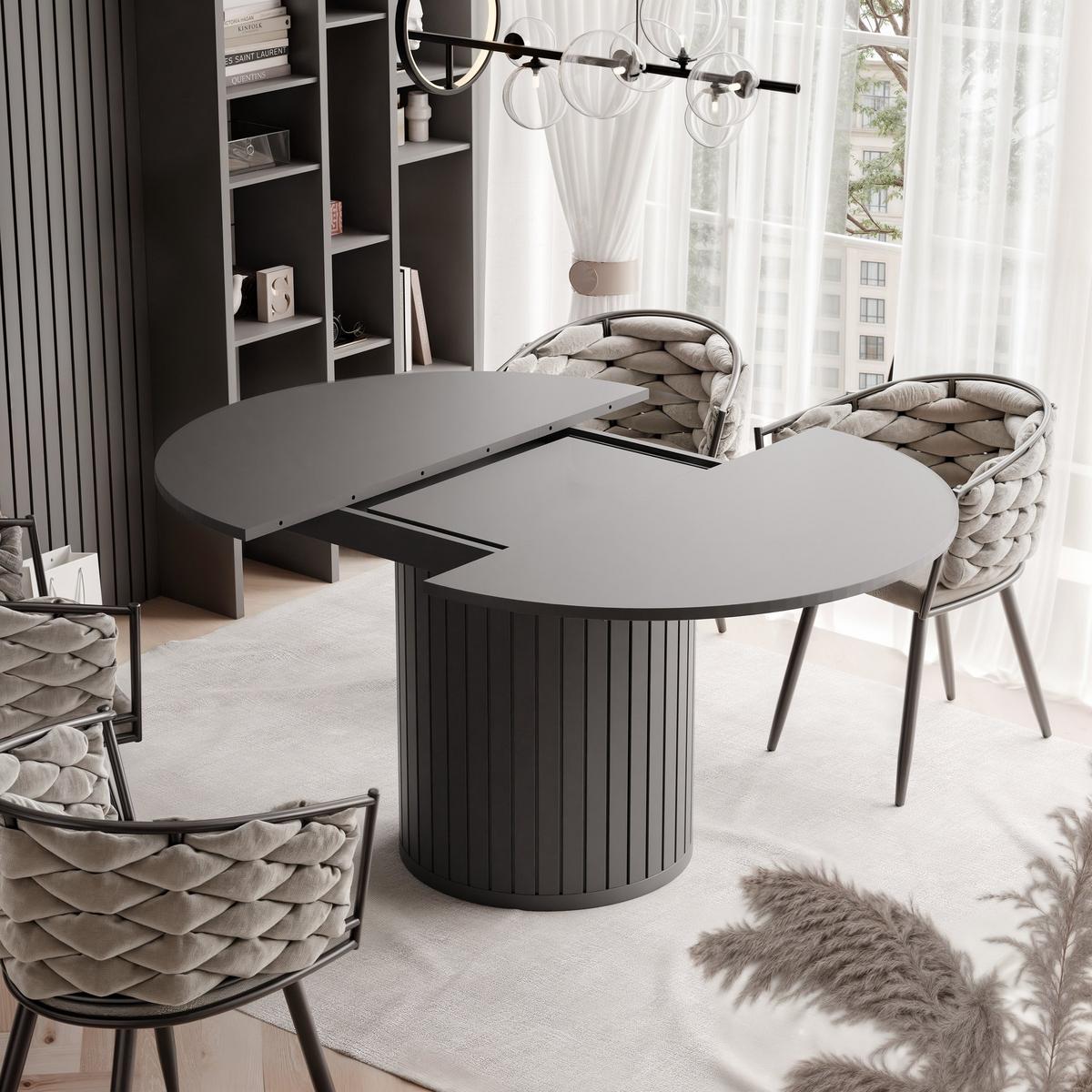 ESSTISCH Ausziehbar, geriffelt 120-160, Schwarz - Schwarz, Holzwerkstoff (120/160/77cm) - Idohome