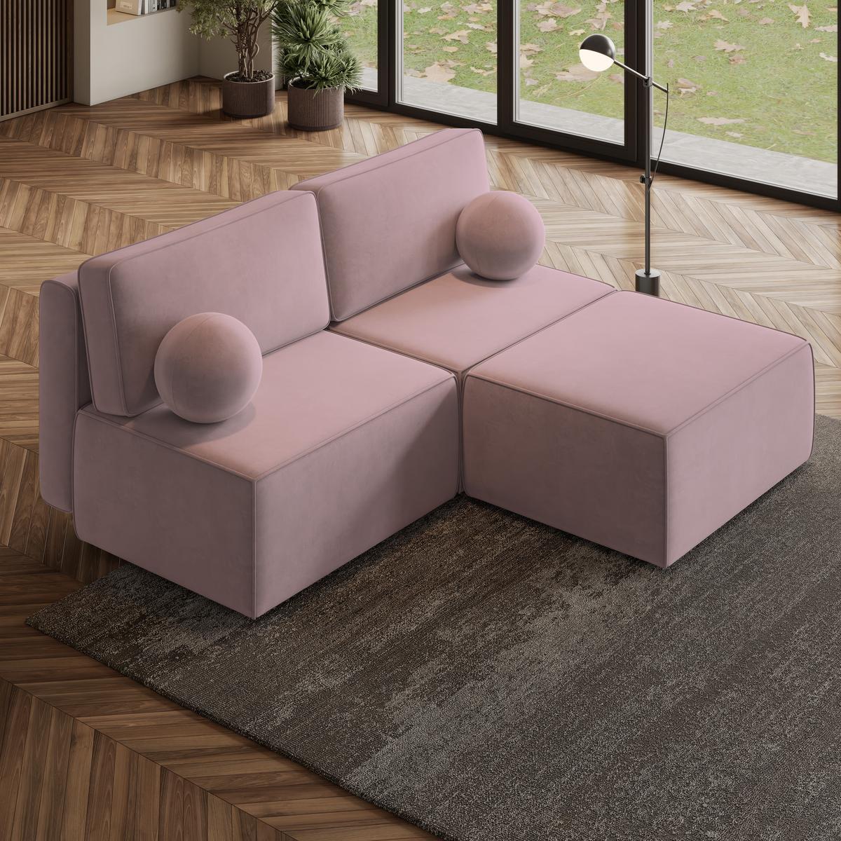 ECKSOFA VARNA M Lila Velours-Stoff mit Schlaffunktion - Lila/Grau, Holz/Kunststoff (196/158cm) - MASSENO
