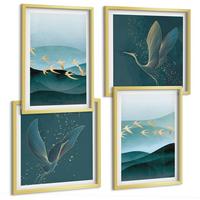 BILDER SET 4er Set - 50x50 cm & 40x60 cm Goldrahmen - Abstrakte Landschaften von Vogelwellen - Goldfarben, Kunststoff (50/50cm) - TULUP