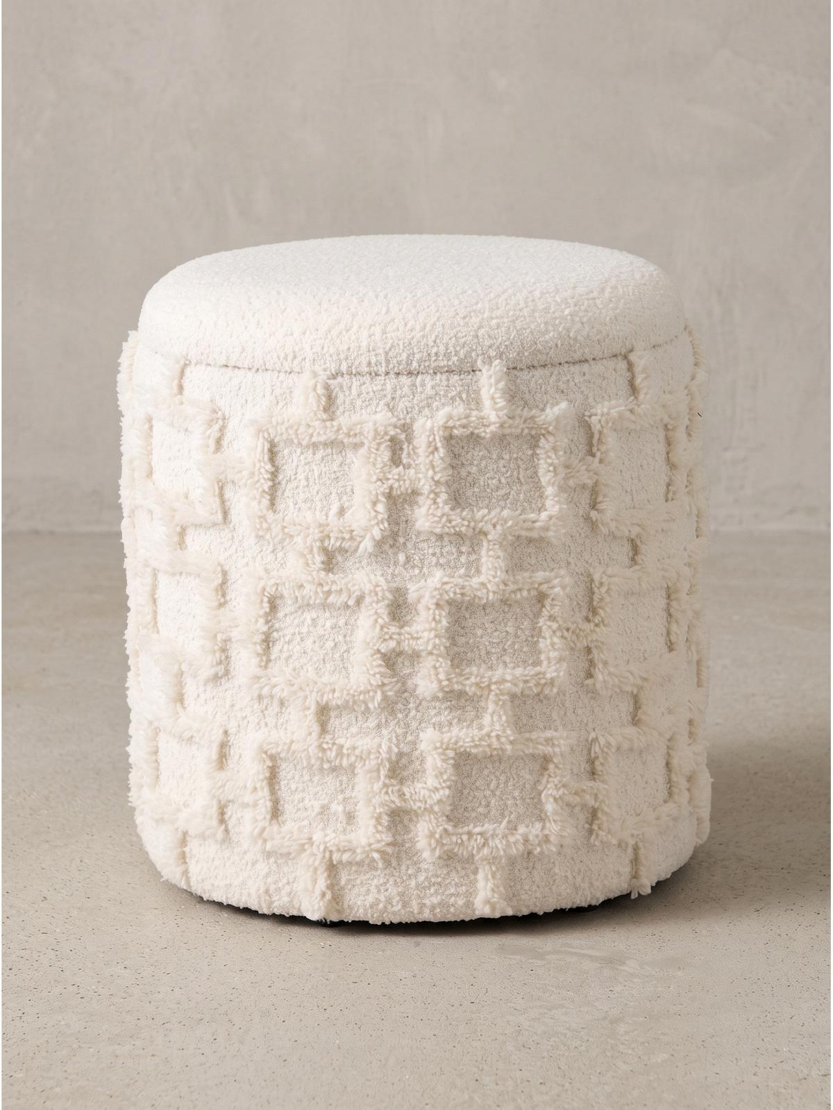 SITZHOCKER RHONE, Stoff, mit Textilbezug, mit Stauraum, Creme, Ø 40 x 45 cm - Beige/Creme, Textil (40/45/40cm) - KADIMA DESIGN