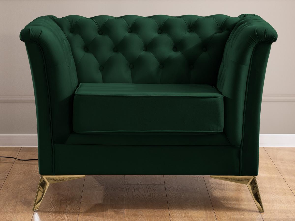 CHESTERFIELD-SESSEL Whitby Flaschengrün Samt mit goldenen Füßen - Dunkelgrün/Goldfarben, Holz/Textil (116/78/82cm) - S-Style Möbel