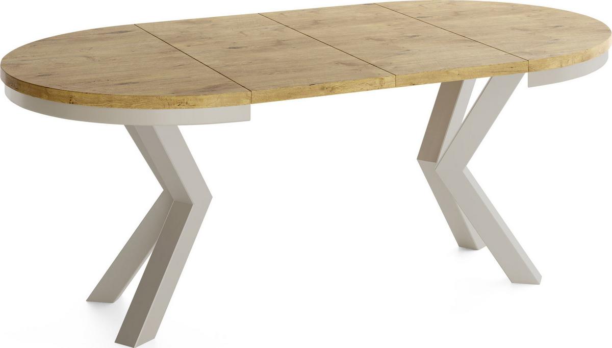 ESSTISCH Clara Grau-Beige runder ausziehbarer, Lancelot Eiche 100-180/100/76 cm - Eichefarben/Grau, Holzwerkstoff/Metall (100/176/76cm) - WFL GROUP