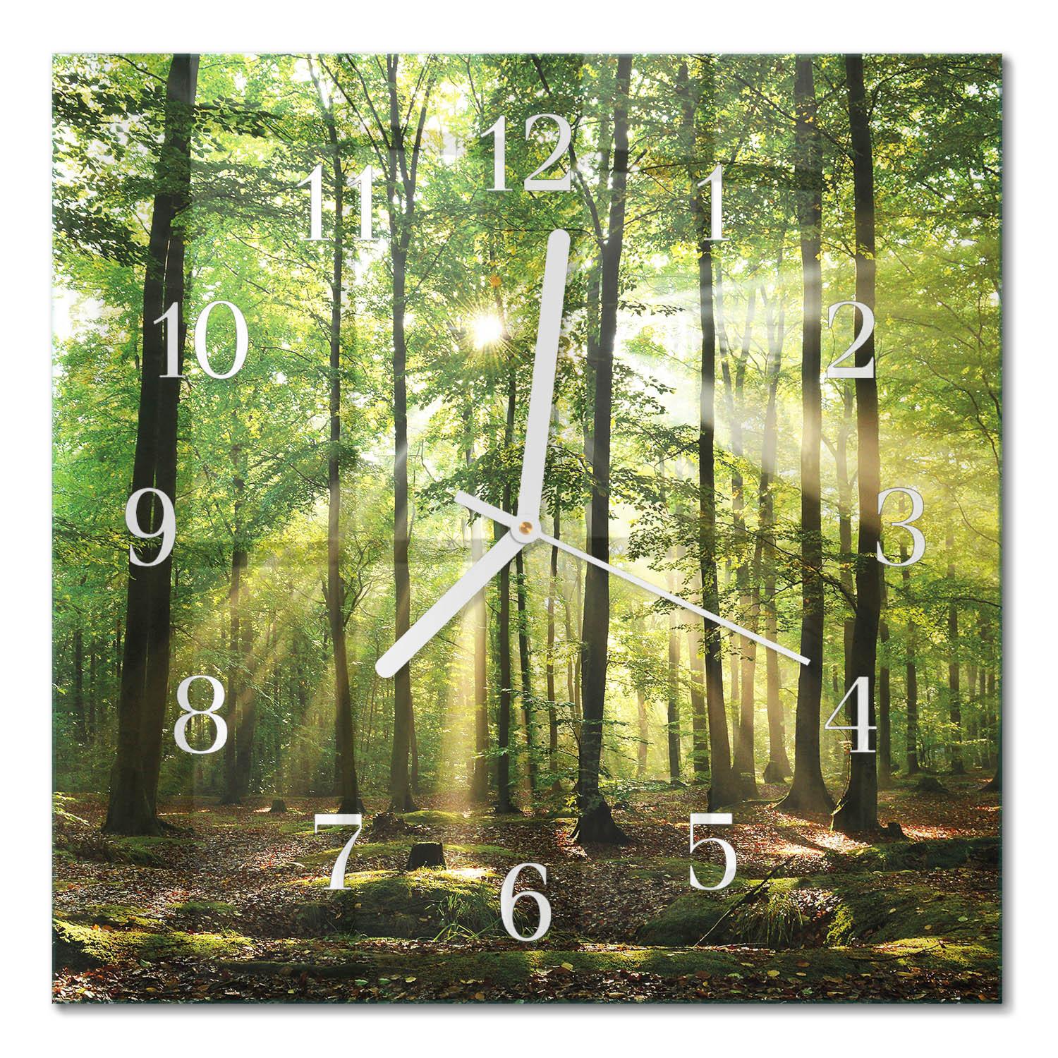 WANDUHR aus Glas 30x30 cm - Waldnatur - Grün, Glas (30/30/0.4cm) - TULUP