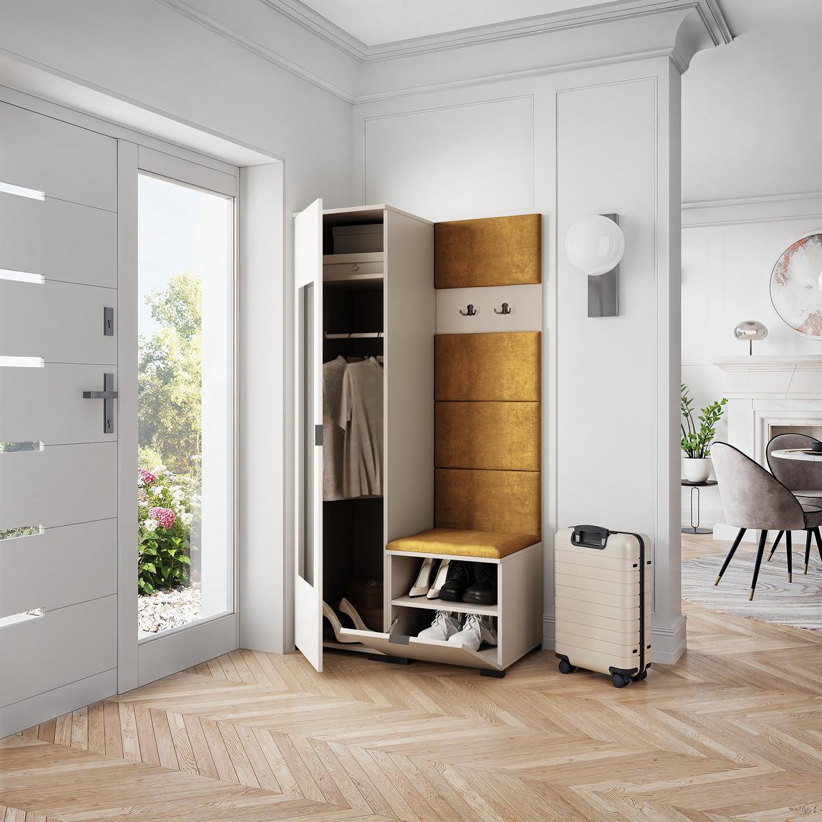 GARDEROBENSCHRANK VIRA 95/181/51 cm Modern Garderobe-Set Kaschmir - Kaschmir/Gelb, Holzwerkstoff (95/181/51cm) - MASSENO