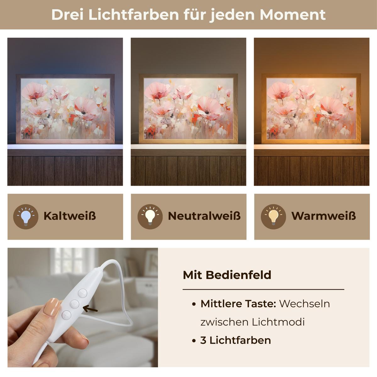 TISCHLEUCHTE Blumen - Aquarell - Rosa - Abstrakt - Kunst 30x20 cm - Anthrazit, Holzwerkstoff (8/30/20cm) - OnlyWow