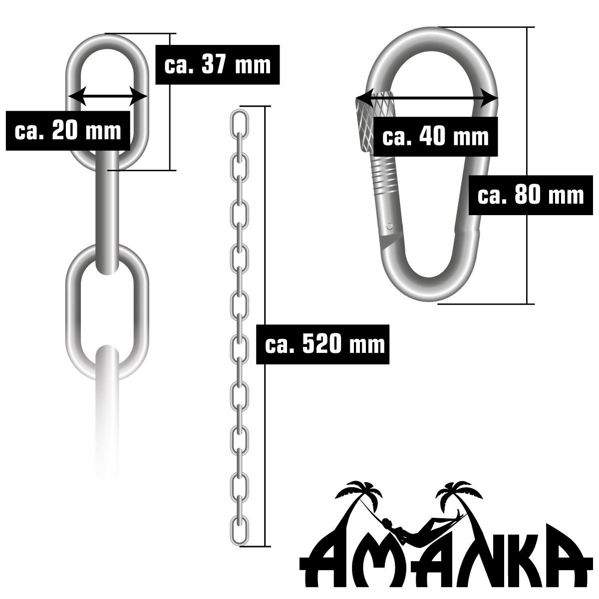 BEFESTIGUNGSSET für Hängesessel Kette + 2 Karabiner 66cm - Grau, Metall (1.9/3.7/50cm) - Amanka