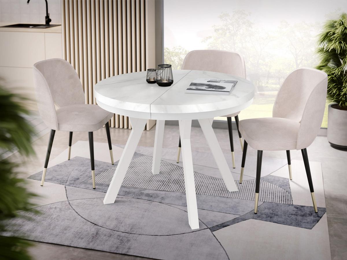 ESSTISCH Lume Weiß runder ausziehbarer, Marmor Weiß 100-150/100/76 cm - Ecru/Weiß, Holz/Holzwerkstoff (100/150/76cm) - WFL GROUP