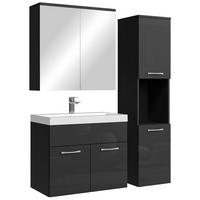 BADMÖBEL-SET Montreal 4 Teile Spiegelschrank Schwarz Hochglanz - 60 x 35 x 51 cm - Schwarz, Holz (60/51/35cm) - Badplaats