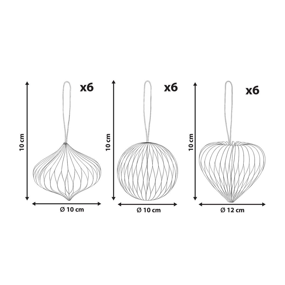 WEIHNACHTSBAUMSCHMUCK 18er Set Papier Rot Susa - Rot, Papier (12/10/12cm) - Beliani