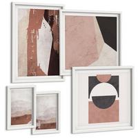 BILDER SET 5er Set - 50x50 cm & 20x30 cm & 40x60 cm Weißer Rahmen - Abstrakte braune Muster - Weiß, Kunststoff (40/60cm) - TULUP