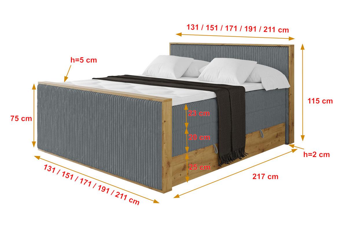 BOXSPRINGBETT LOLLI9 -Z-KING 120x200 - H3/H4 Dunkelgrau - Dunkelgrau, Holzwerkstoff (120/200cm) - ALTDECOR