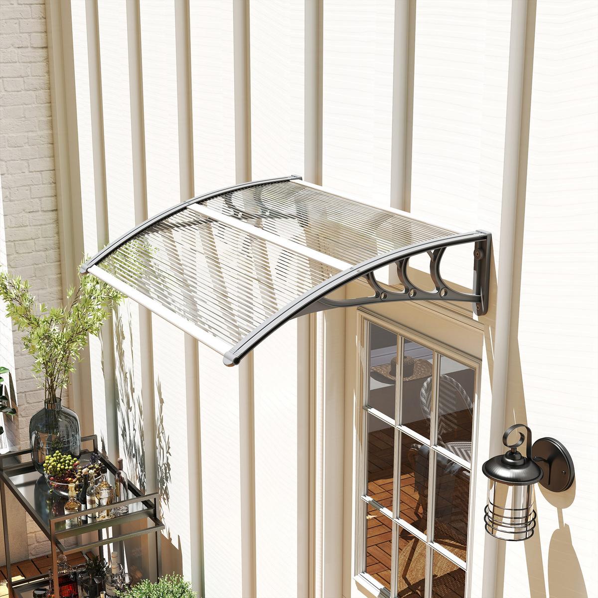 VORDACH-FÜR-HAUSTÜR Polycarbonat Silber - Silberfarben, Kunststoff (75/23/100cm) - Outsunny