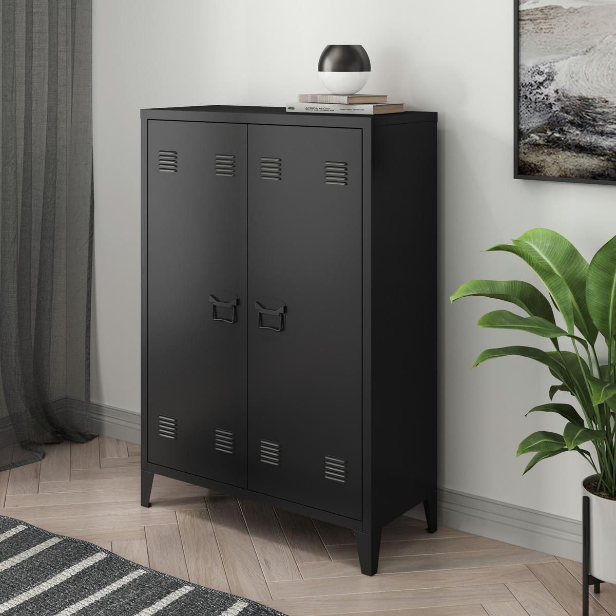 METALLSCHRANK Oripää - Schwarz, Metall (75/110/33cm) - [en.casa]