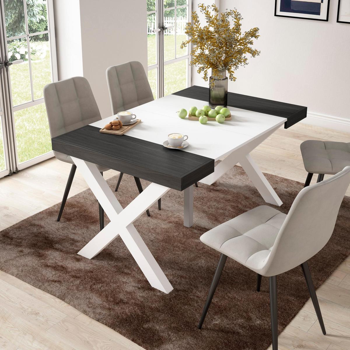 KONSOLENTISCH ausziehbar 58 bis 140cm, für 6 Gäste, weiß schwarz, 90/58/73cm - Multicolor/Schwarz, Holzwerkstoff (90/140/73cm) - Skraut Home
