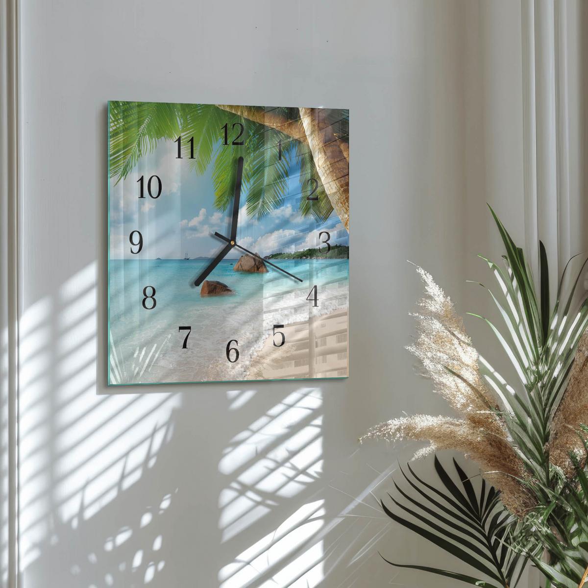 WANDUHR aus Glas 30x30 cm - Insel - Blau, Glas (30/30/0.4cm) - TULUP